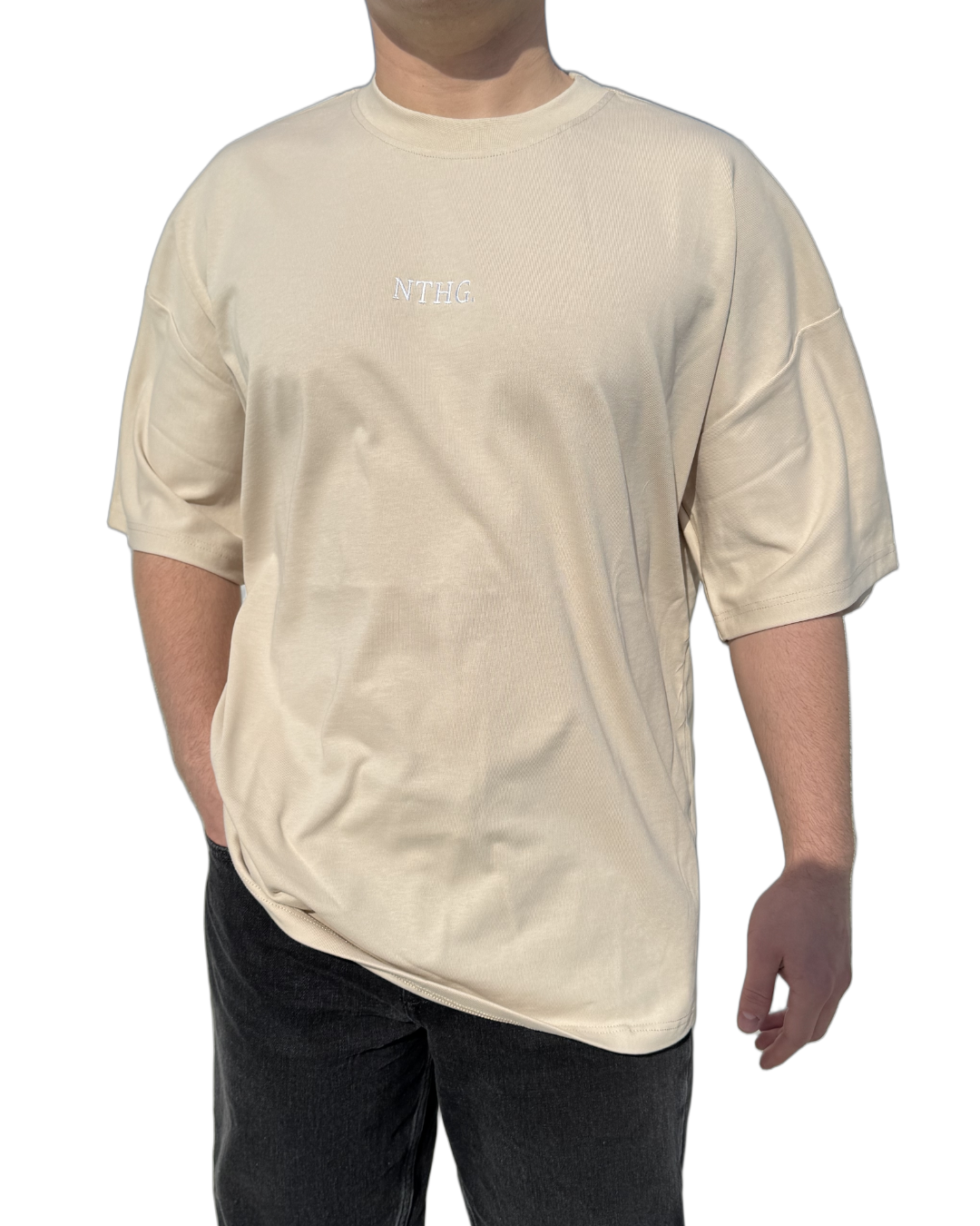 Oversized Tee- Beige - Embroidery
