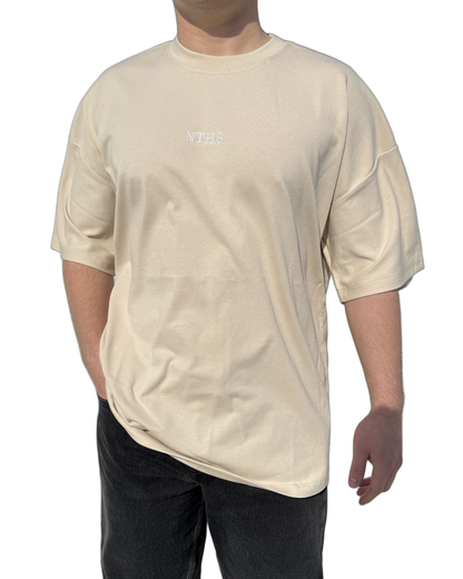 Oversized Tee- Beige - Embroidery