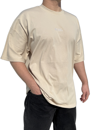 Oversized Tee- Beige - Embroidery